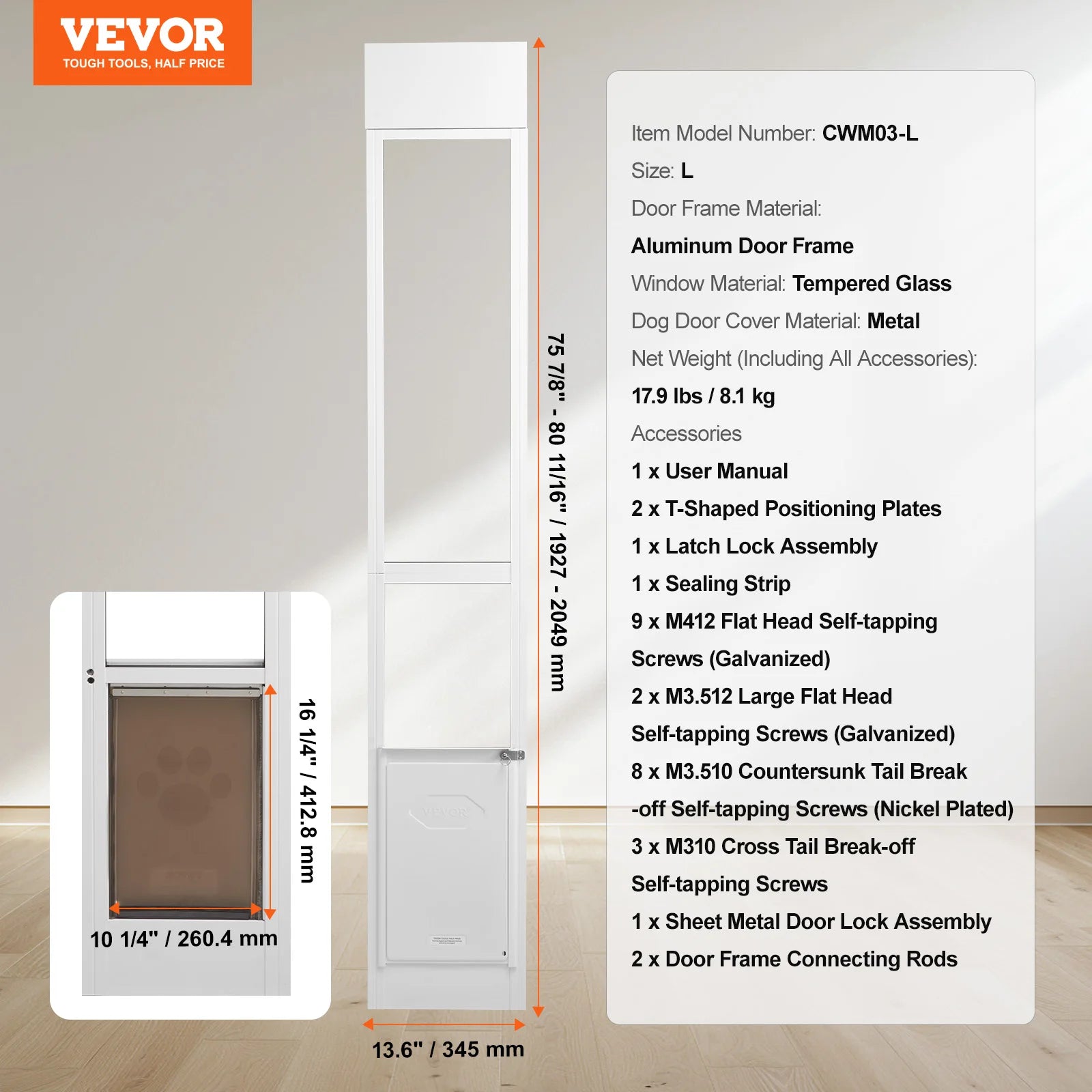 SucceBuy Dog Door Sliding Glass Door Adjustable Height Doggy Door 