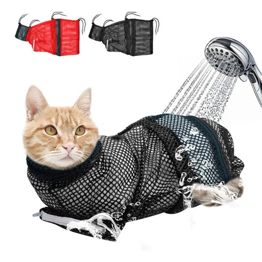 Mesh Cat Groom Bath Bag Adjustable Restraint For Nail Trim
