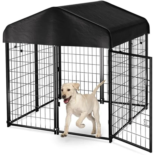 Outdoor Dog Kennel With Waterproof Roof Cover For Shelter