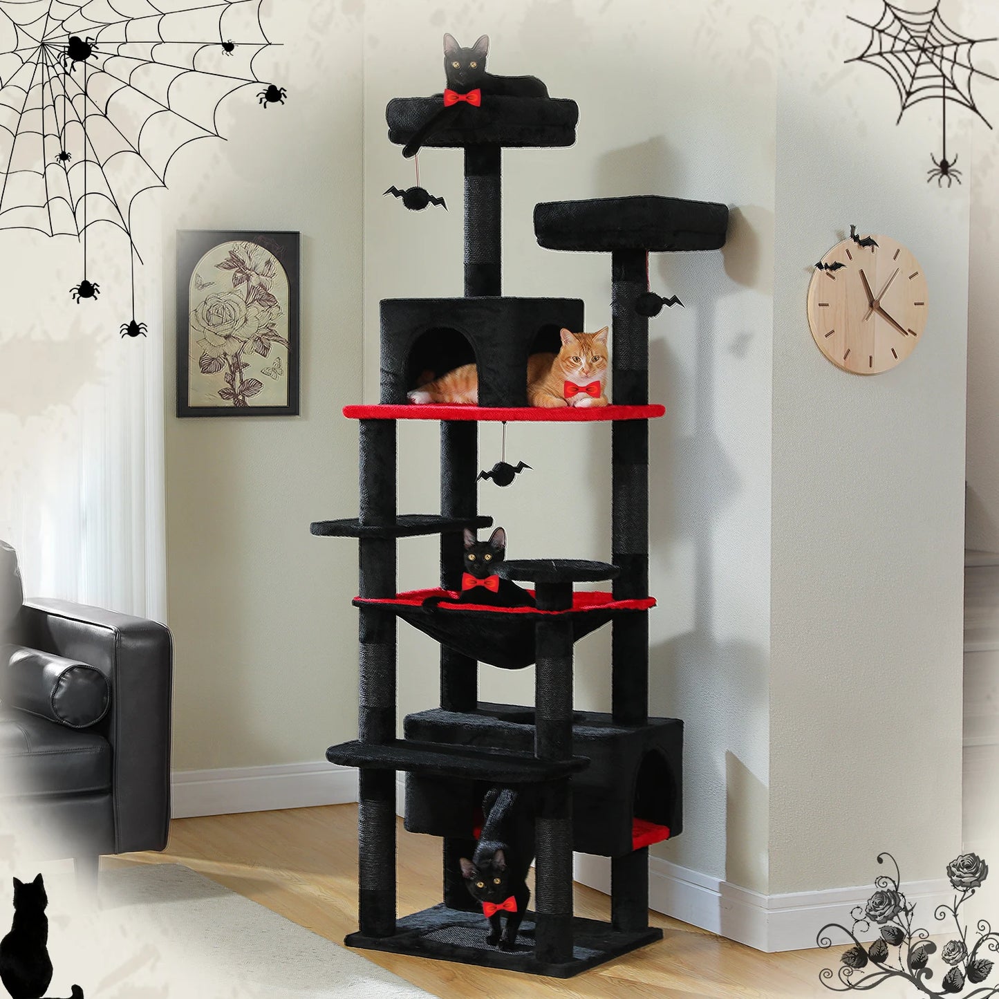 184CM Large Cat Tree and Tower for Indoor Cats with Sisal Covered Scratching Posts Spacious Hammock Padded Perches and Condos