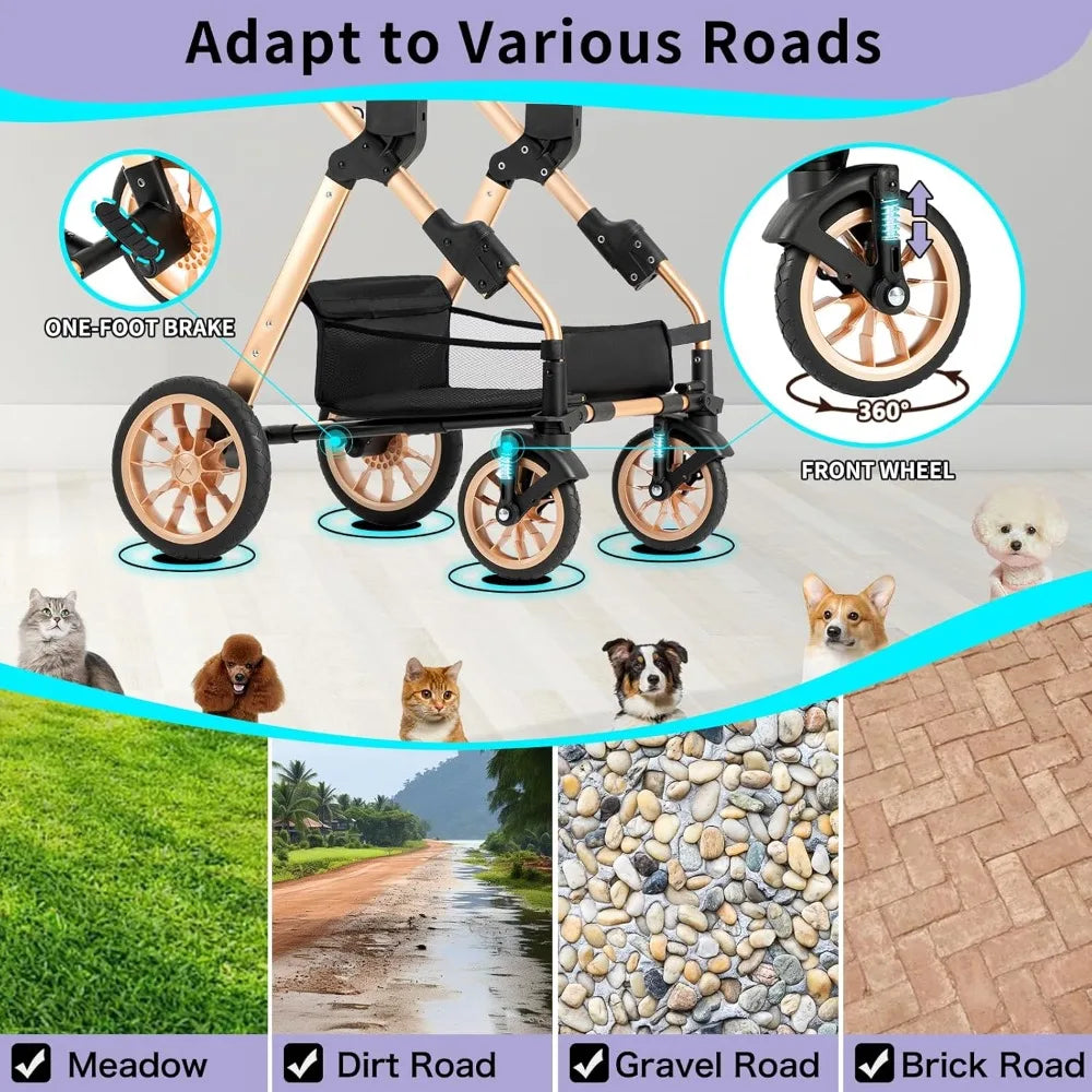 Stroller for Medium & Small Dogs - Foldable, Lightweight Dog Carrier with Storage Basket (Gray)