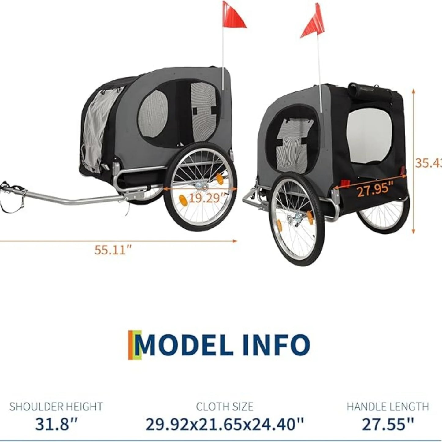 Universal Bike Trailer for Medium & Large Dogs - 88Lbs Capacity Convertible Pet Carrier with 19" Air Tires for Bicycle & Jogger
