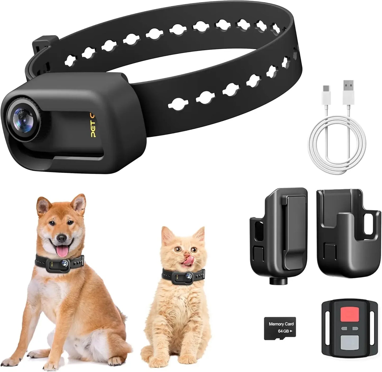 4K Cat Collar Camera HD WiFi Pet Camera with 64GB SD Card Mini Action Camera for Dogs and Cats