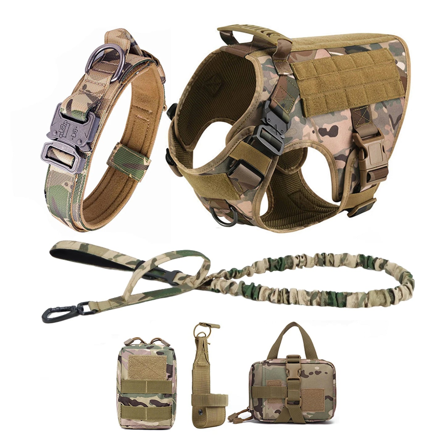 Tactical Dog Harness Collar Leash Molle Pouches For Medium Large Dogs