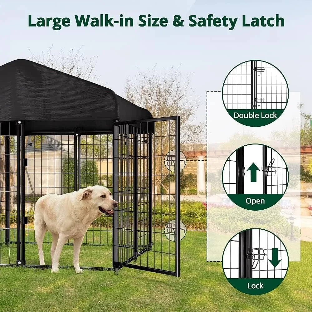 Outdoor Dog Kennel With Waterproof Roof Cover For Shelter