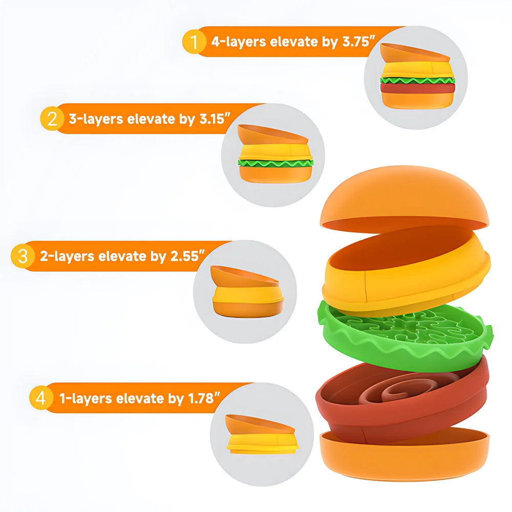 Five in One Burger Pet Bowls Set With Tilted Bowls