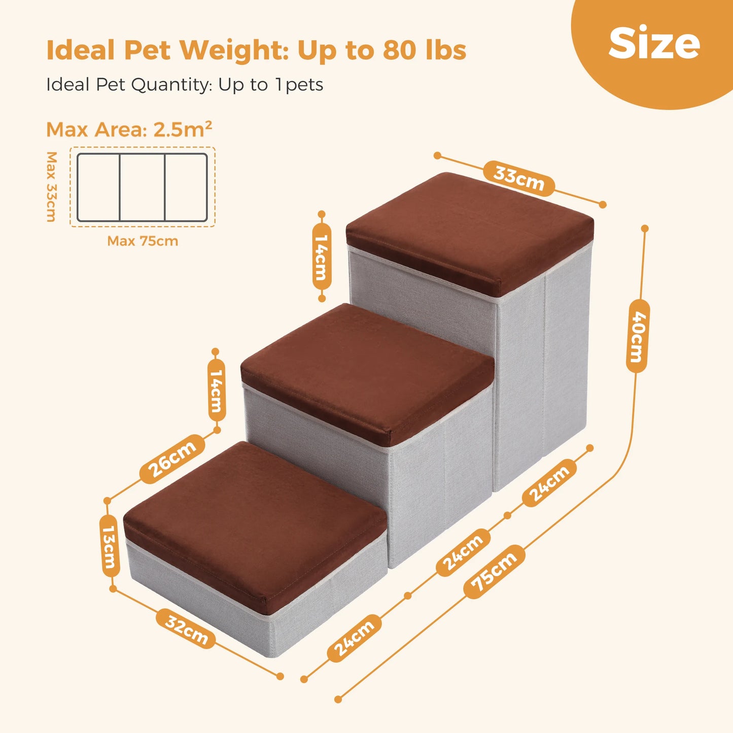 Foldable 3-Tier Dog Stairs with Storage for Easy Access