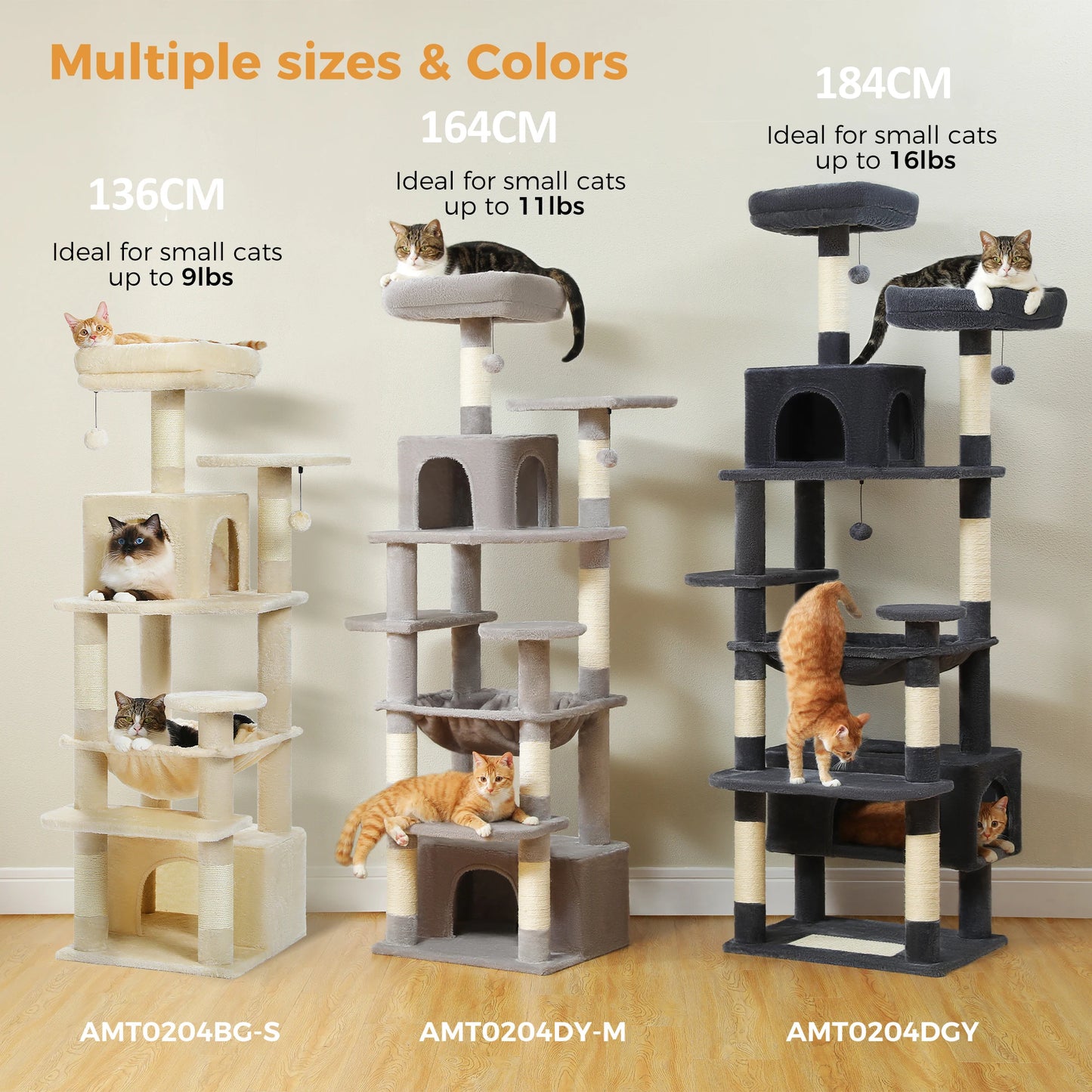 184CM Large Cat Tree and Tower for Indoor Cats with Sisal Covered Scratching Posts Spacious Hammock Padded Perches and Condos