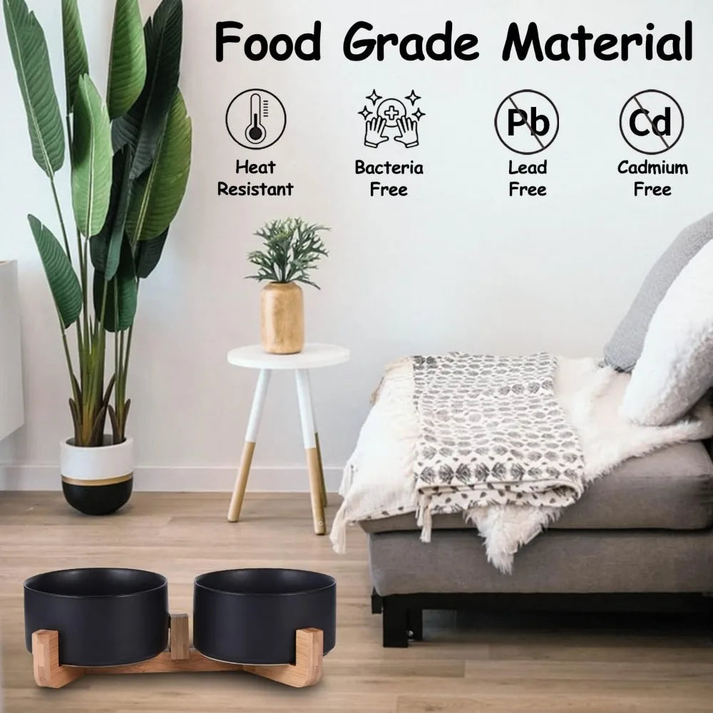 Ceramic Cat And Dog Bowls Set With Stand Anti Slip