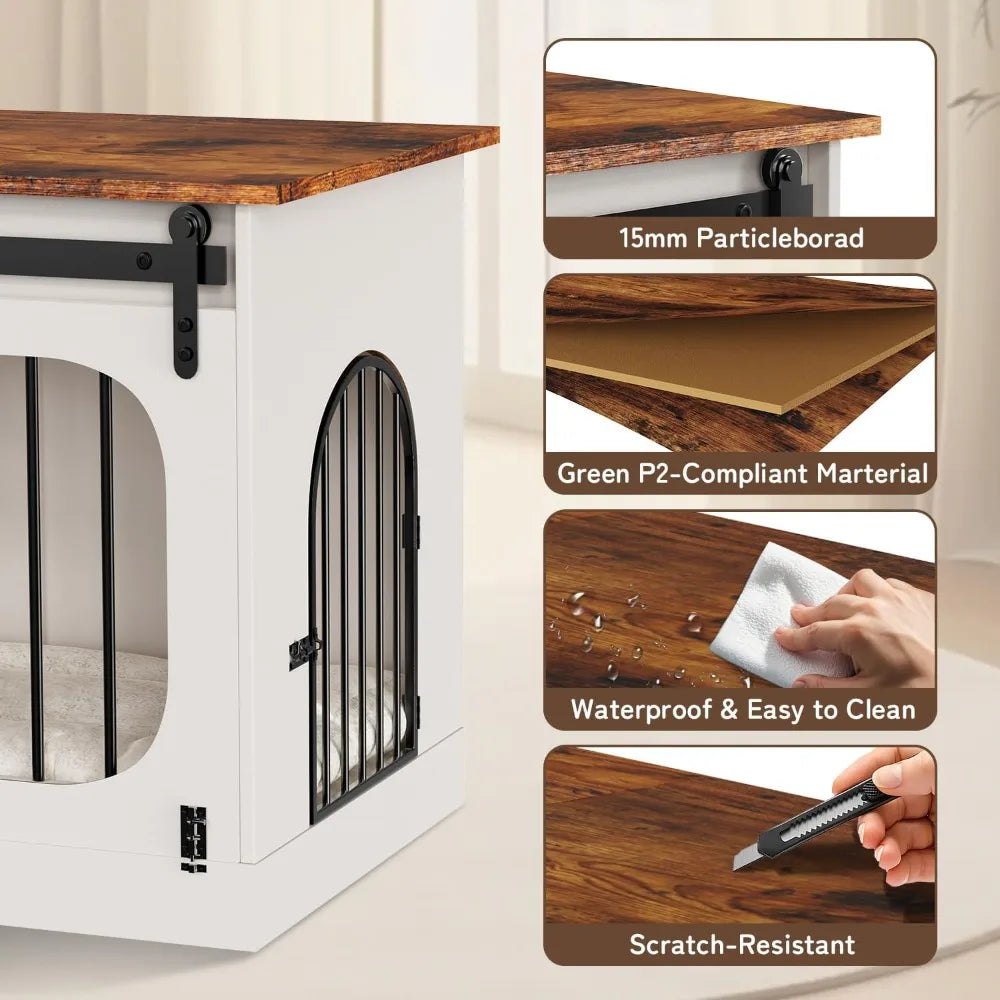Farmhouse Dog Kennel Crate With Cushion For Indoor Use