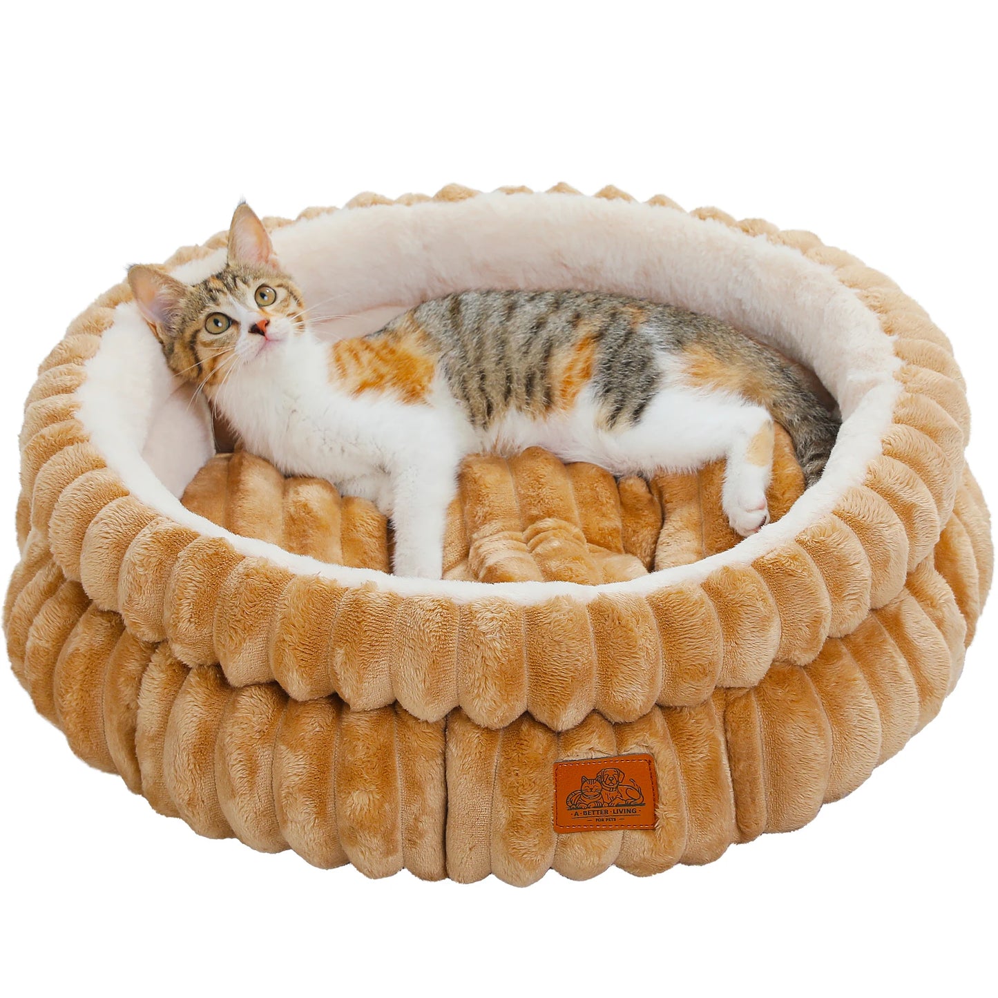 Cozy Cat Bed With Anti Slip Bottom Fluffy Cushion For Indoor Pets Removable Cover Available In Grey And Brown