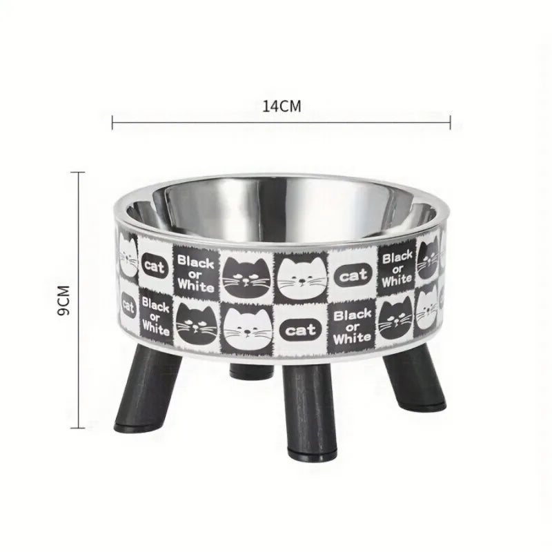 Elevated Stainless Steel Cat Bowl with Neck Protection and Anti Slip Feeding Tray