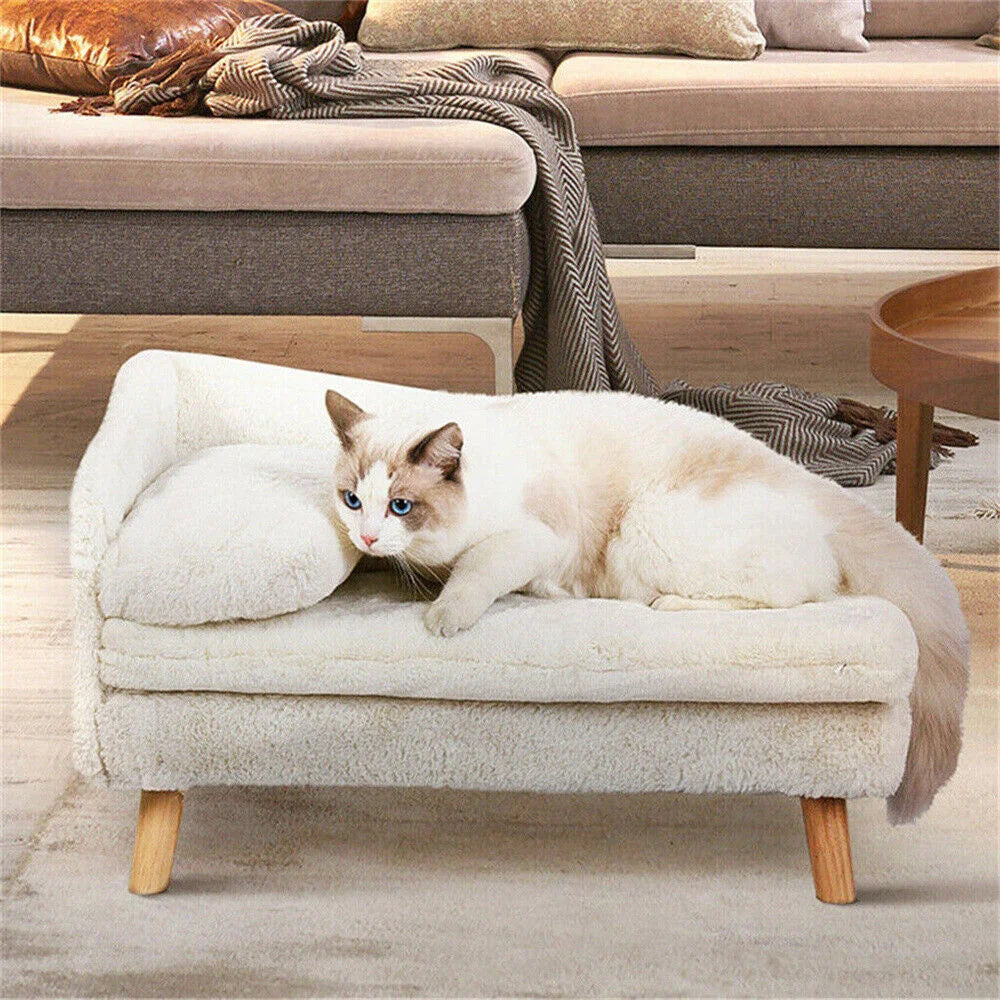 Luxurious Raised Dog Sofa Bed With Backrest And Wooden Legs