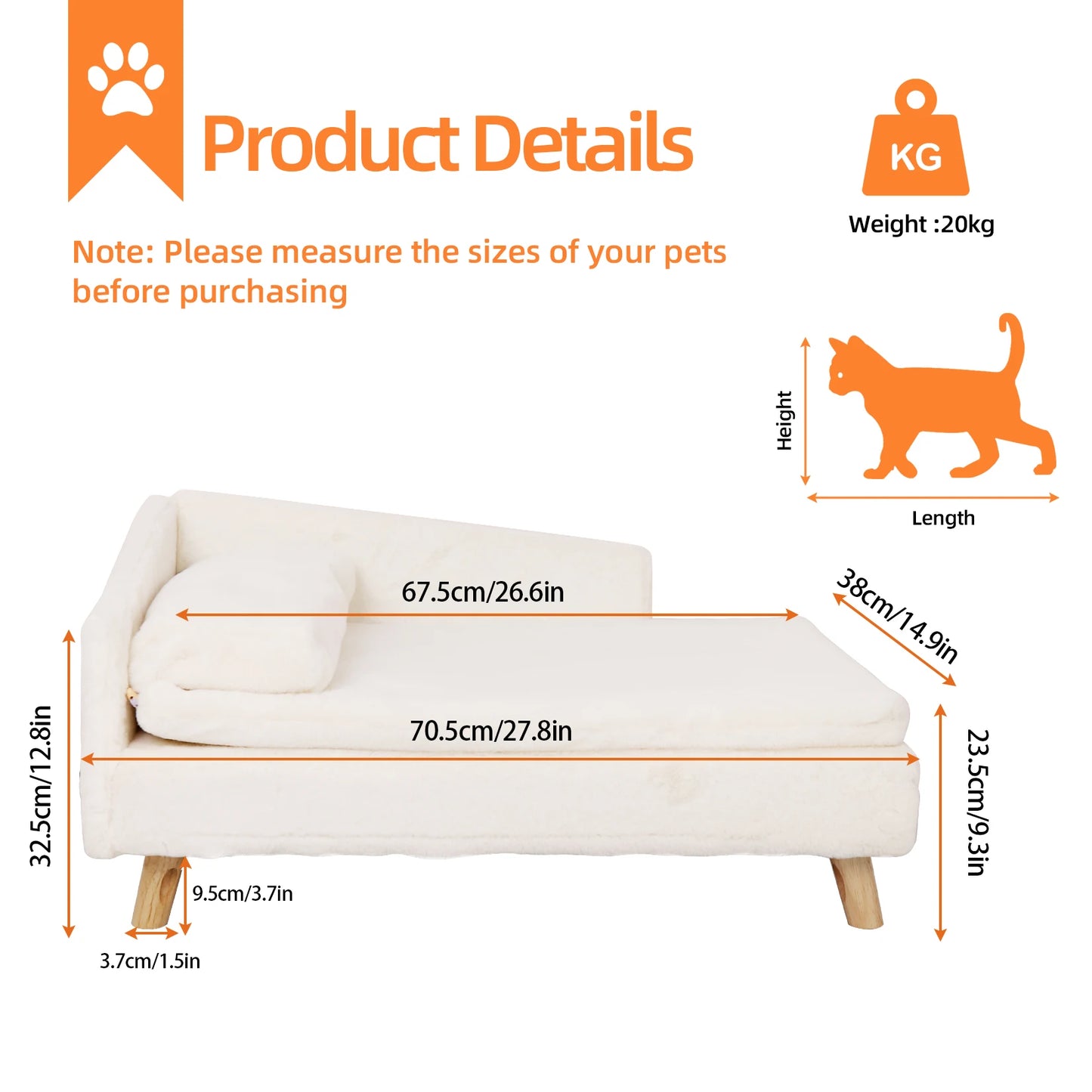 Elevated Pet Bed Nordic Pet Stool Bed with Cozy Waterproof Pad Pet Sofa Bed for Small Dogs and Kittens