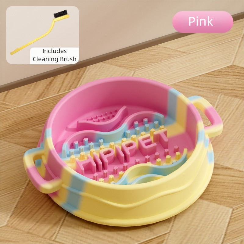 Silicone Slow Feeder Dog Bowl With Dual Handles Maze Design