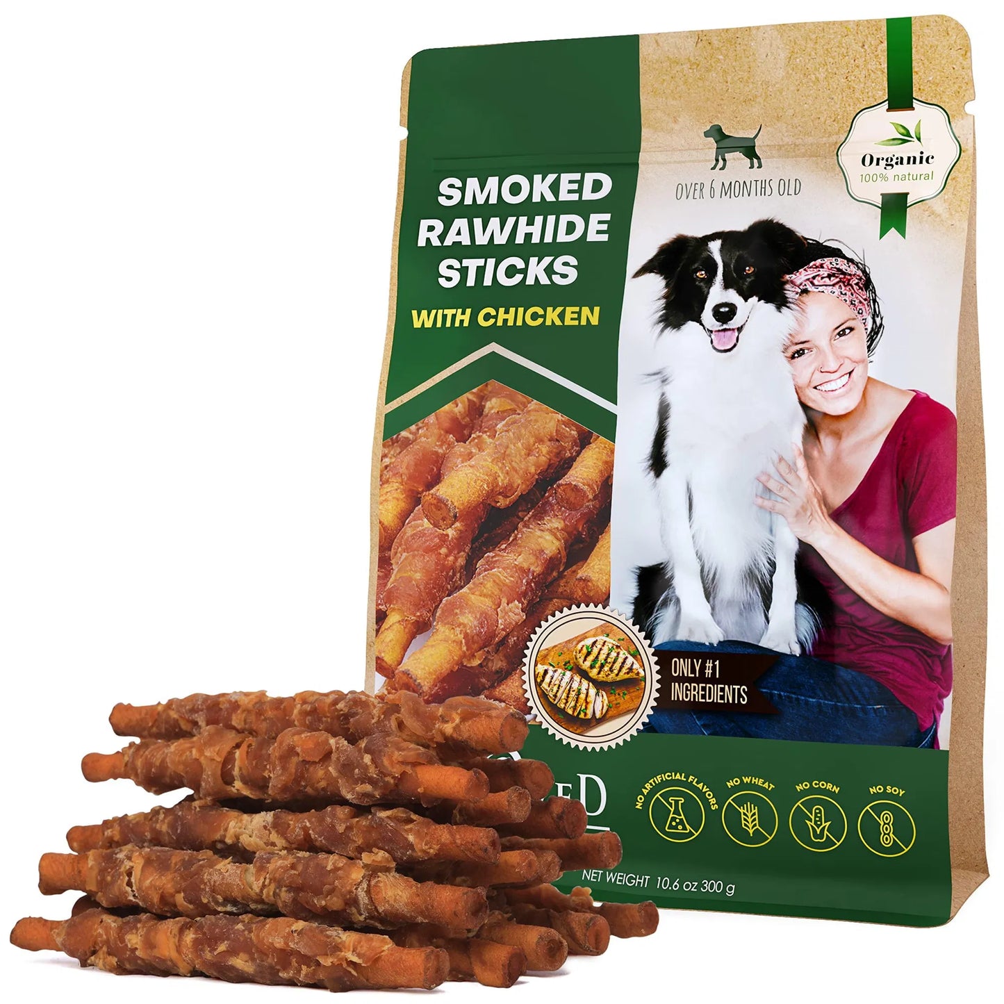 Smoked Rawhide Sticks Wrapped Chicken Treats For Dogs Grain Free