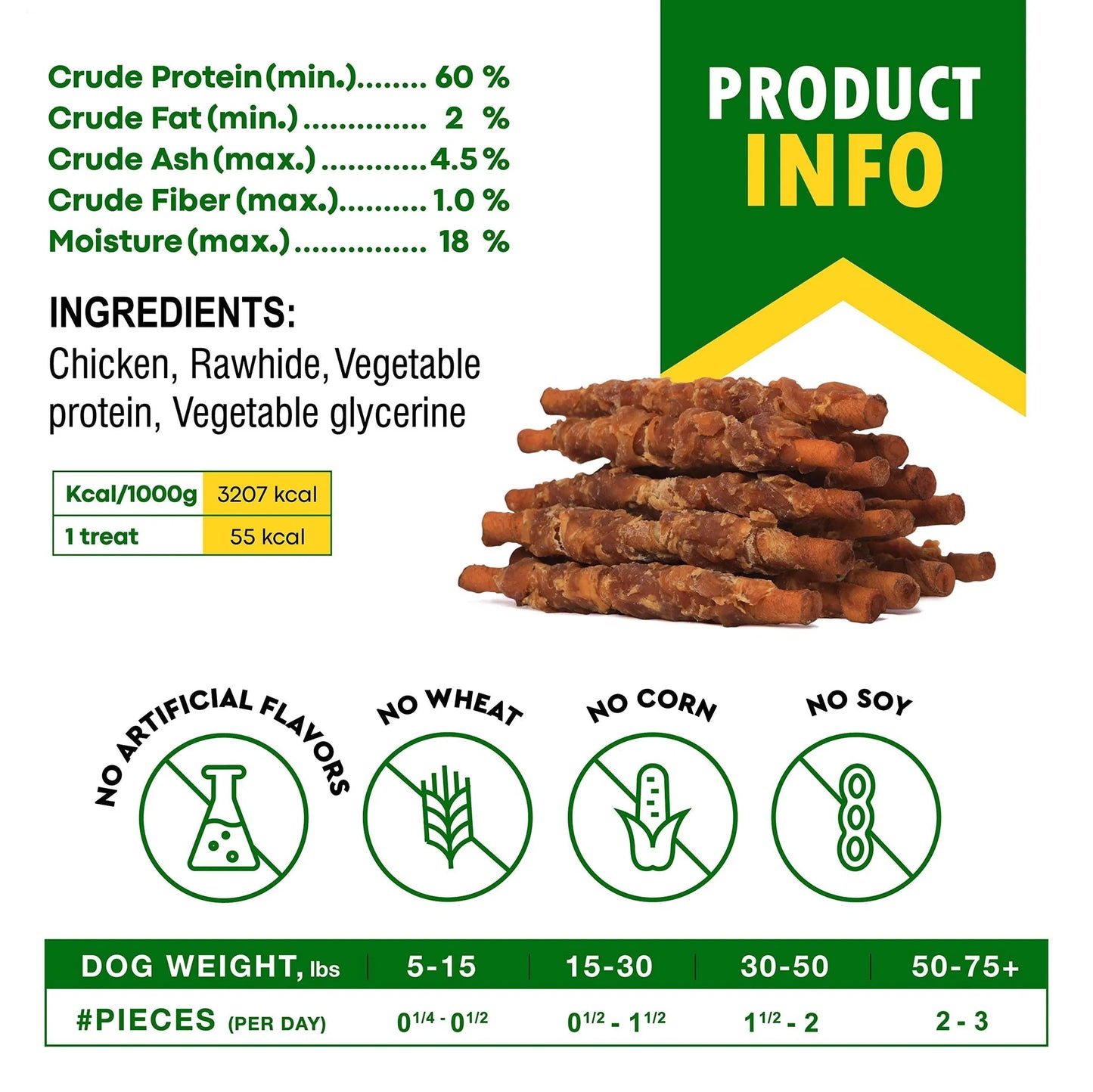 Smoked Rawhide Sticks Wrapped Chicken Treats For Dogs Grain Free