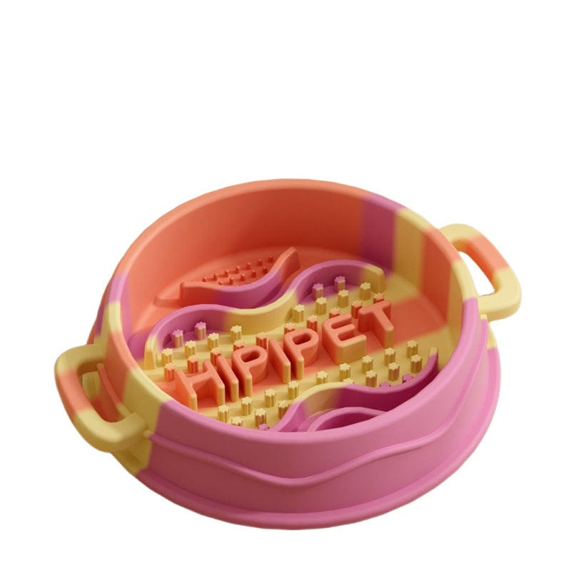 Silicone Slow Feeder Dog Bowl With Dual Handles Maze Design